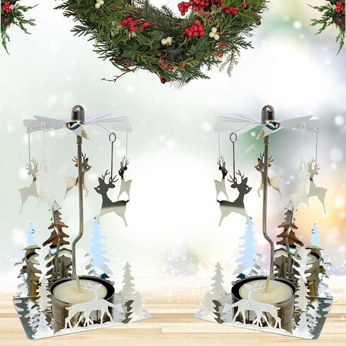 حامل شموع عيد الميلاد على شكل غزال الرنة - تدور السحر المعلق عندما تحترق شمعة Tealight - أشجار عيد الميلاد - تصميم إسكندنافي - حامل شموع دوار in Saudi Arabia