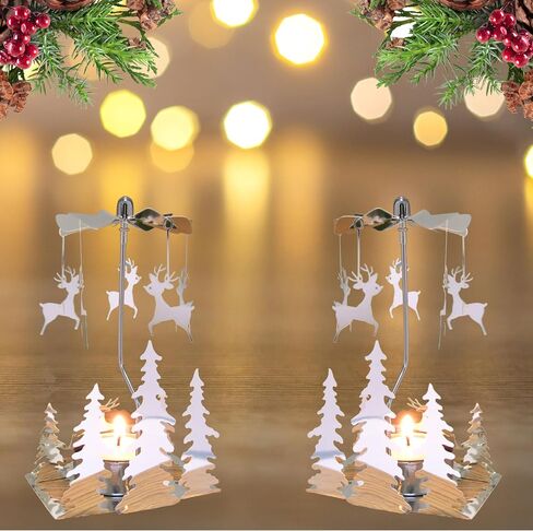 حامل شموع عيد الميلاد على شكل غزال الرنة - تدور السحر المعلق عندما تحترق شمعة Tealight - أشجار عيد الميلاد - تصميم إسكندنافي - حامل شموع دوار in Saudi Arabia