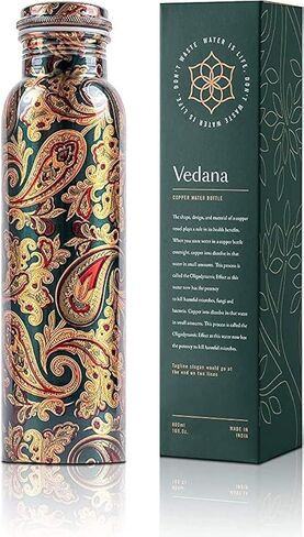 VEDANA Premium Ayurvedic Pure Copper Water Bottle | Leak Proof 1 Liter Copper Vessel for Drinking Water | Great Water Bottle for Sports, Yoga & Everyday Use in Saudi Arabia