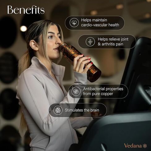 VEDANA Premium Ayurvedic Pure Copper Water Bottle | Leak Proof 1 Liter Copper Vessel for Drinking Water | Great Water Bottle for Sports, Yoga & Everyday Use in Saudi Arabia