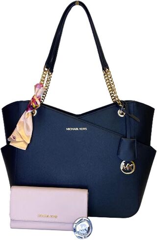 Michael Kors MICHAEL Michael Kors Jet Set Travel Large Chain Shoulder Tote bundled Jet Set Travel Trifold Wallet (Electric Pink Colorblock) in Kuwait