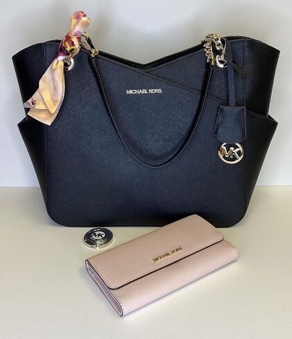 Michael Kors MICHAEL Michael Kors Jet Set Travel Large Chain Shoulder Tote bundled Jet Set Travel Trifold Wallet (Electric Pink Colorblock) in Kuwait