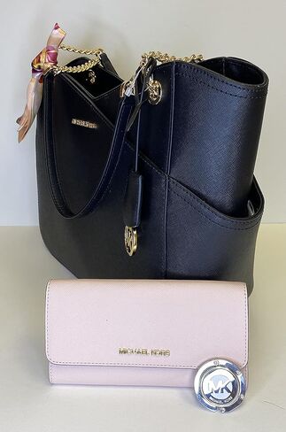 Michael Kors MICHAEL Michael Kors Jet Set Travel Large Chain Shoulder Tote bundled Jet Set Travel Trifold Wallet (Electric Pink Colorblock) in Kuwait