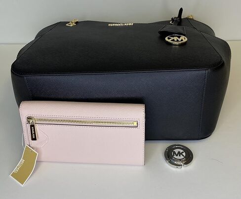 Michael Kors MICHAEL Michael Kors Jet Set Travel Large Chain Shoulder Tote bundled Jet Set Travel Trifold Wallet (Electric Pink Colorblock) in Kuwait