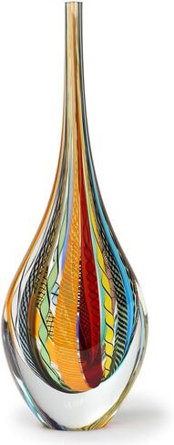 Cá d'Oro Drop Glass Vase Hippie Colored Canes Hand Blown Murano-Style Art Glass - Model Tall in Kuwait