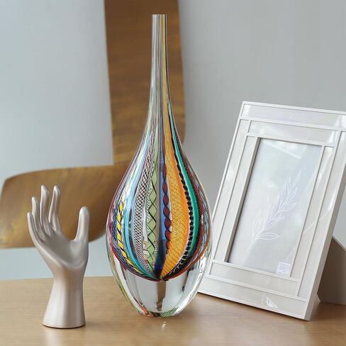 Cá d'Oro Drop Glass Vase Hippie Colored Canes Hand Blown Murano-Style Art Glass - Model Tall in Kuwait