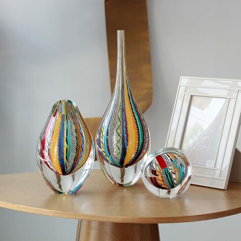 Cá d'Oro Drop Glass Vase Hippie Colored Canes Hand Blown Murano-Style Art Glass - Model Tall in Kuwait