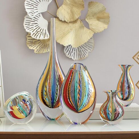 Cá d'Oro Drop Glass Vase Hippie Colored Canes Hand Blown Murano-Style Art Glass - Model Tall in Kuwait