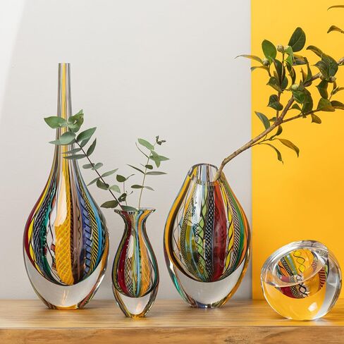 Cá d'Oro Drop Glass Vase Hippie Colored Canes Hand Blown Murano-Style Art Glass - Model Tall in Kuwait