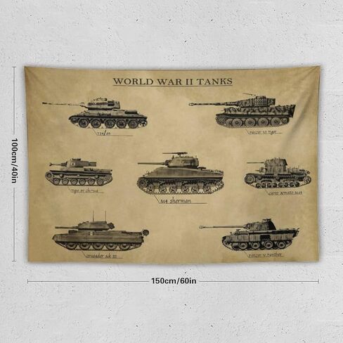 نسيج Charcasus Vintage WWII Tank Tapestry - Retro 40x60 بوصة الجدار شنقا ملصق ديكور لغرفة المعيشة وغرفة النوم - هدية عظيمة لهواة التاريخ والمتحمسين العسكريين - تذكارات الحرب العالمية الثانية in Saudi Arabia