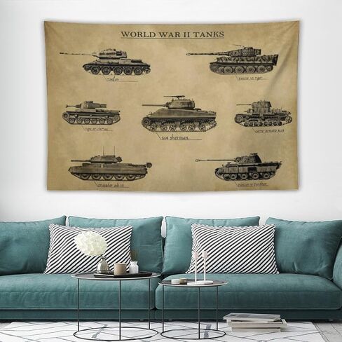نسيج Charcasus Vintage WWII Tank Tapestry - Retro 40x60 بوصة الجدار شنقا ملصق ديكور لغرفة المعيشة وغرفة النوم - هدية عظيمة لهواة التاريخ والمتحمسين العسكريين - تذكارات الحرب العالمية الثانية in Saudi Arabia