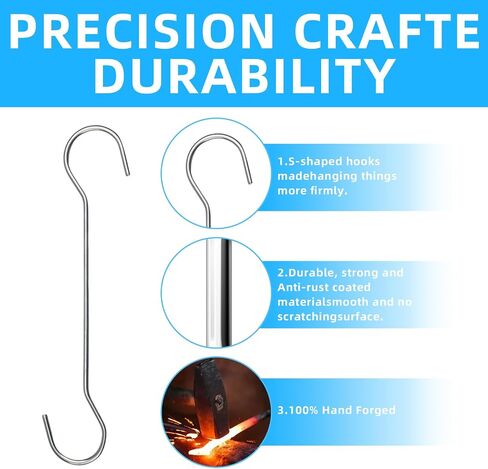 6 Pack S Hooks for Hanging 7.3 inch Large S Hooks Heavy Duty S Shaped hooks for Hanging Plant,S Hooks for Kitchenware,Utensils,Pots and Pans Closet Garden Patio Indoor Outdoor in Saudi Arabia