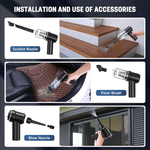 Handheld Vacuum Cleaner Cordless, 8000PA Car Vacuum Portable Cordless,2 in 1 Vacuum Cleaner and Air Duster with LED Light, Multi-Nozzles, High Power Hand Vacuum for Home, Pet, Car and Office in Saudi Arabia