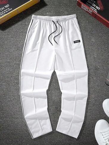 Verdusa Men's Wide Leg Letter Patched Elastic Drawstring Waist Sweatpants with Slant Pocket in Saudi Arabia
