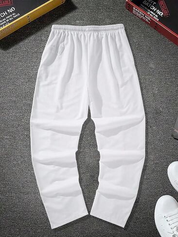 Verdusa Men's Wide Leg Letter Patched Elastic Drawstring Waist Sweatpants with Slant Pocket in Saudi Arabia