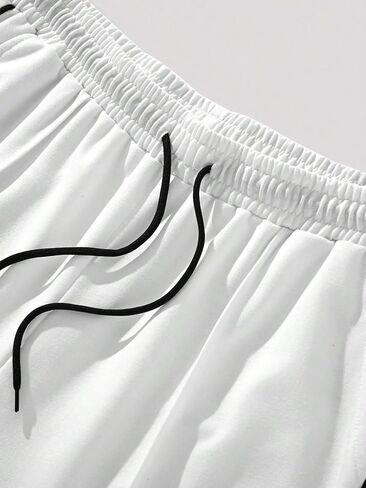 Verdusa Men's Wide Leg Letter Patched Elastic Drawstring Waist Sweatpants with Slant Pocket in Saudi Arabia