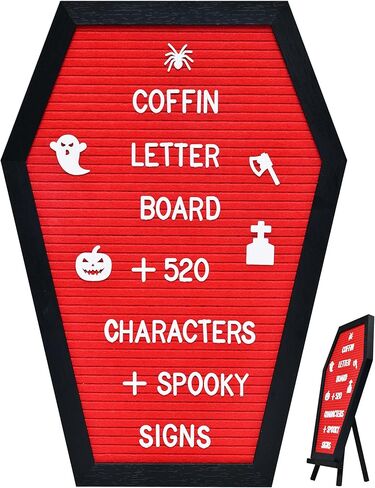 لوحة حروف التابوت - 520 شخصية من شخصيات الهالوين المخيفة مع حامل خشبي وحقيبة قماش - 16 × 11 بوصة - لوحة رسائل لباد لمستلزمات وديكور الهالوين في المنزل والمكتب (أسود) in Kuwait