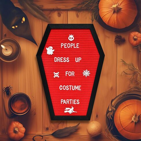 لوحة حروف التابوت - 520 شخصية من شخصيات الهالوين المخيفة مع حامل خشبي وحقيبة قماش - 16 × 11 بوصة - لوحة رسائل لباد لمستلزمات وديكور الهالوين في المنزل والمكتب (أسود) in Kuwait