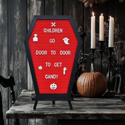 لوحة حروف التابوت - 520 شخصية من شخصيات الهالوين المخيفة مع حامل خشبي وحقيبة قماش - 16 × 11 بوصة - لوحة رسائل لباد لمستلزمات وديكور الهالوين في المنزل والمكتب (أسود) in Kuwait