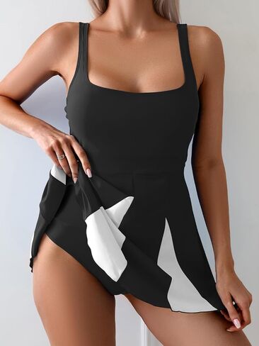 ملابس سباحة نسائية قطعة واحدة، ملابس سباحة للتحكم في البطن، فساتين سباحة برقبة مربعة، تنورة بدلة استحمام in Kuwait