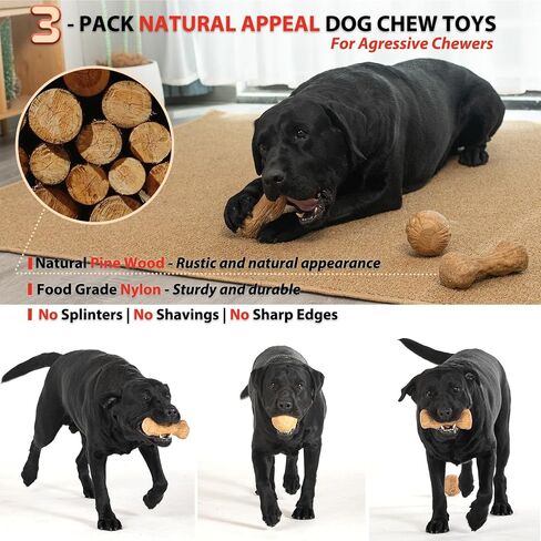 2-Pack Dog Chew Toys for Aggressive Chewers Large Breed Pine Wood and Nylon Dog Toys for Large Dogs Real Bacon Indestructible Dog Toys to Keep Them Busy in Saudi Arabia