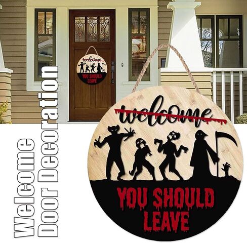 شخصيات فيلم رعب الهالوين ثلاثية الأبعاد علامة ترحيب لديكور الشرفة للباب الأمامي، علامة إكليل باب الهالوين، شماعة الباب الأمامي للترحيب بالهالوين، علامة باب فيلم الرعب الهالوين/ديكور/ديكورات المنزل in Kuwait