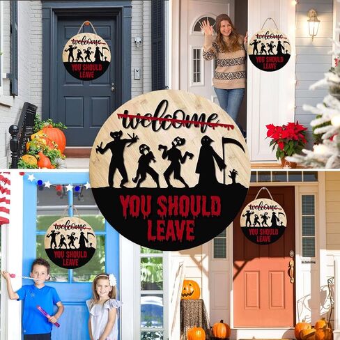 شخصيات فيلم رعب الهالوين ثلاثية الأبعاد علامة ترحيب لديكور الشرفة للباب الأمامي، علامة إكليل باب الهالوين، شماعة الباب الأمامي للترحيب بالهالوين، علامة باب فيلم الرعب الهالوين/ديكور/ديكورات المنزل in Kuwait