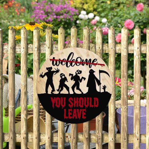 شخصيات فيلم رعب الهالوين ثلاثية الأبعاد علامة ترحيب لديكور الشرفة للباب الأمامي، علامة إكليل باب الهالوين، شماعة الباب الأمامي للترحيب بالهالوين، علامة باب فيلم الرعب الهالوين/ديكور/ديكورات المنزل in Kuwait