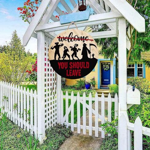 شخصيات فيلم رعب الهالوين ثلاثية الأبعاد علامة ترحيب لديكور الشرفة للباب الأمامي، علامة إكليل باب الهالوين، شماعة الباب الأمامي للترحيب بالهالوين، علامة باب فيلم الرعب الهالوين/ديكور/ديكورات المنزل in Kuwait
