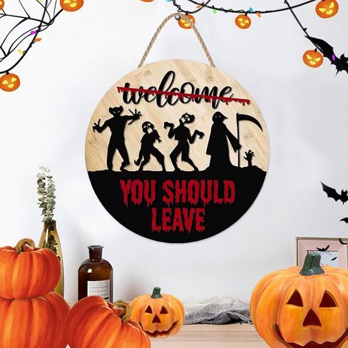 شخصيات فيلم رعب الهالوين ثلاثية الأبعاد علامة ترحيب لديكور الشرفة للباب الأمامي، علامة إكليل باب الهالوين، شماعة الباب الأمامي للترحيب بالهالوين، علامة باب فيلم الرعب الهالوين/ديكور/ديكورات المنزل in Kuwait