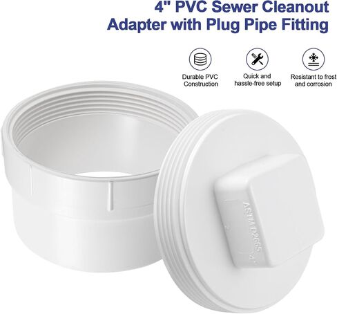 KIBBEH 4" PVC Sewer Cleanout Adapter with Plug Pipe Fitting, PVC DWV Flush Sewer Cleanout Cap, For Use With 4-Inch Sewer and Drain Pipe in Saudi Arabia