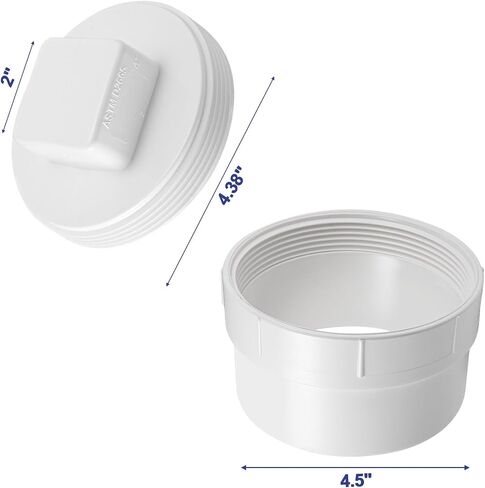 KIBBEH 4" PVC Sewer Cleanout Adapter with Plug Pipe Fitting, PVC DWV Flush Sewer Cleanout Cap, For Use With 4-Inch Sewer and Drain Pipe in Saudi Arabia