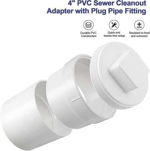 KIBBEH 4" PVC Sewer Cleanout Adapter with Plug Pipe Fitting, PVC DWV Flush Sewer Cleanout Cap, For Use With 4-Inch Sewer and Drain Pipe in Saudi Arabia