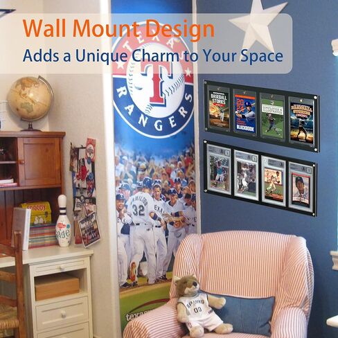 Baseball Cards Display Frame，Acrylic Wall Mount Card Display Stand fit for Pokemon Cards,Football Cards,Basketball Cards,Hockey Cards,Graded Cards,Trading Card,Sport Cards(4pcs) in Saudi Arabia