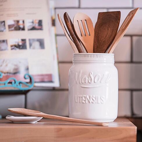 Mason Jar Kitchenware Set - Kitchen Accessories - Measuring Cups & Spoons, Spoon Rest, Condiment Shakers, Sponge Holder, Ceramic Jar, Utensil Crock - Kitchen Counter Decor Accessories Red 17 Pc in Saudi Arabia