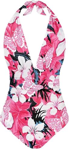 Dolyues Women's One Piece Swimsuit Halter Backless Ruched Tummy Control Bathing Suit Sexy V-Neck Swimwear S-3XL in Saudi Arabia