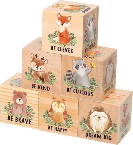 6 Pcs Inspirational Woodland Animal Nursery Decor Wooden Forest Animals Bear Raccoon Fox and Deer Decor Blocks Woodland Table Decor Woodland Creatures Decor,1.6 inch(Safari) in Saudi Arabia