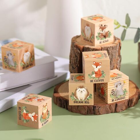 6 Pcs Inspirational Woodland Animal Nursery Decor Wooden Forest Animals Bear Raccoon Fox and Deer Decor Blocks Woodland Table Decor Woodland Creatures Decor,1.6 inch(Safari) in Saudi Arabia