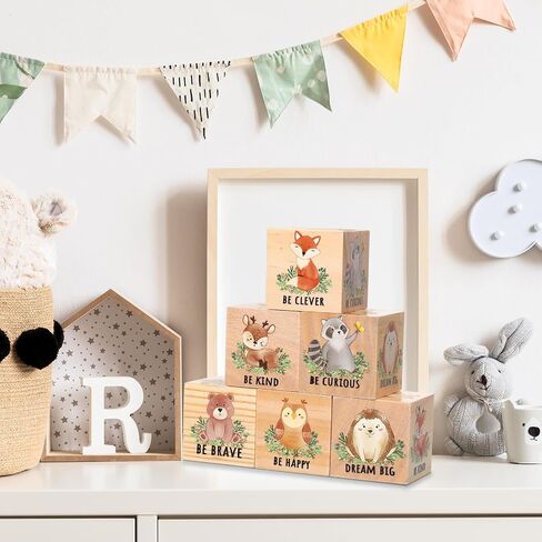 6 Pcs Inspirational Woodland Animal Nursery Decor Wooden Forest Animals Bear Raccoon Fox and Deer Decor Blocks Woodland Table Decor Woodland Creatures Decor,1.6 inch(Safari) in Saudi Arabia