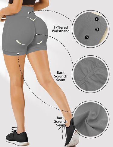 Gym Shorts Women, Seamless Yoga Workout Shorts, High-Waisted Scrunch Butt Booty Lifting Athletic Running Shorts in Kuwait