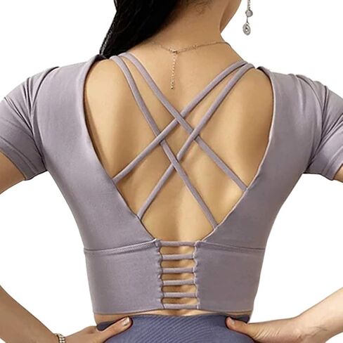 Strappy Sports Bra Medium Impact Sexy Criss Cross Back Workout Tops Padded Longline Yoga Bra in Saudi Arabia