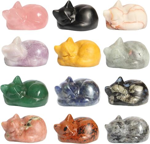 Obsidian Cat Collectible Figurines 1PC, 1.5" Gemstone Sleeping Cat Statues, Black Obsidian Cat, Hand Carved Healing Crystal Obsidian Black Kitty Animals Statues for Desk Decor in Saudi Arabia