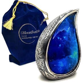 Galaxy Teardrop Urns for Human Ashes, Funeral Cremation Urn with Velvet Bag, Keepsake Urn for Adults, Large for your loved ones Urns for Blue Starry Sky Capacity10 inch (200 cubic inches) BY 5MOONSUN5