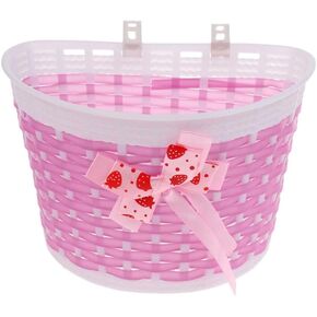 Kids Bike Basket, Wicker Handlebar Bicycle Basket for Boys Girls, Front Toddler Tiny Tricycle Baskets Strider Bike Accessories Small Scooter Arts and Crafts Bike Decoration Accessories Kit(Pink)