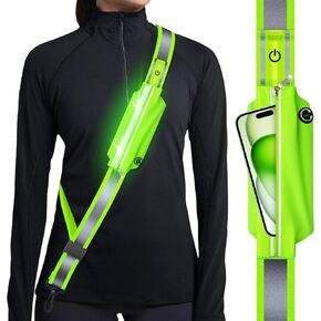 Reflective Sash Gear for Walking at Night,LED Reflective Belt Safety Lights,Lights for Night Dog Walking,High Visibility Type-C Rechargeable with Phone Holder for Men Women