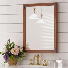 TokeShimi 60x36 Inch Rustic Wooden Framed Bathroom Mirror Over Sink, Pine Wood for Farmhouse Mirror, Water-Proof, French Cleats Installation, HD-Reflection and Shatter-Proof Glass
