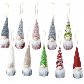 10pcs New Christmas Tree Hanging Gnomes Ornaments Set of 10, Swedish Handmade Plush Gnomes Santa Elf Hanging Home Decorations Holiday Decor