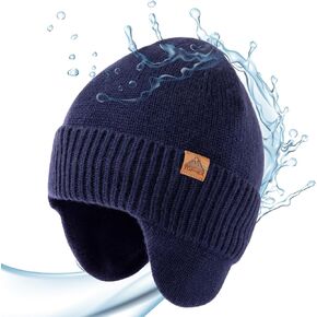 TOP-EX XL/XXL Unisex 80% Merino Wool Waterproof Beanie with Ear Flap Winter Fleece Lined Beanie Hat