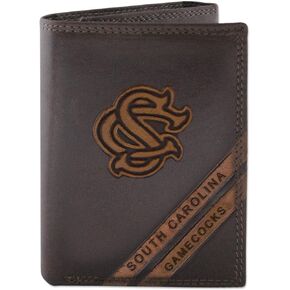 NCAA South Carolina Gamecocks Zep-Pro Pull-Up Leather Trifold Embossed Wallet, Brown