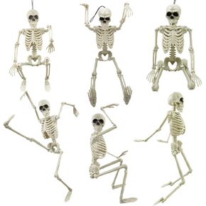 Posable Halloween Skeleton Decoration, 16" Full Body Movable Joints Plastic Skeletons, Small Skeleton for Yard Garden Patio Haunted House Halloween Party Decoration 6 Pcs